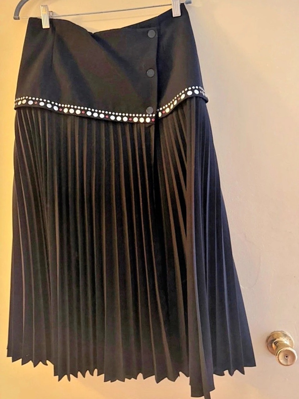 Sandro Pleated Embellished Maxi Skirt in Black Like New